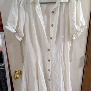 Mint White Button-Front Midi Dress